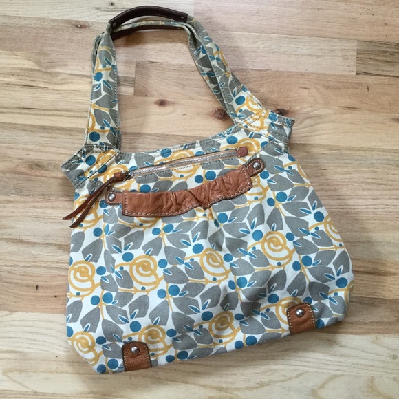 Fossil Handbags - Fossil canvas floral and leather hobo purse
